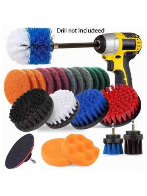 23Pcs Car Clean Drill Brush Attachment Set Scrubber Cleaning Combo Scrub Outdoor Indoor Automobile Cleaner Kit